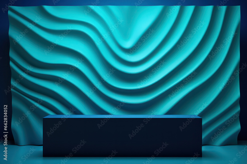 Poster vibrant dimensions:, abstract 3d rendering in blue, a mesmerizing interplay of colors and depth