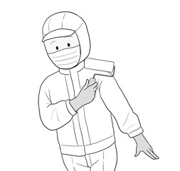 コロコロをかける食品工場の従業員　グレー