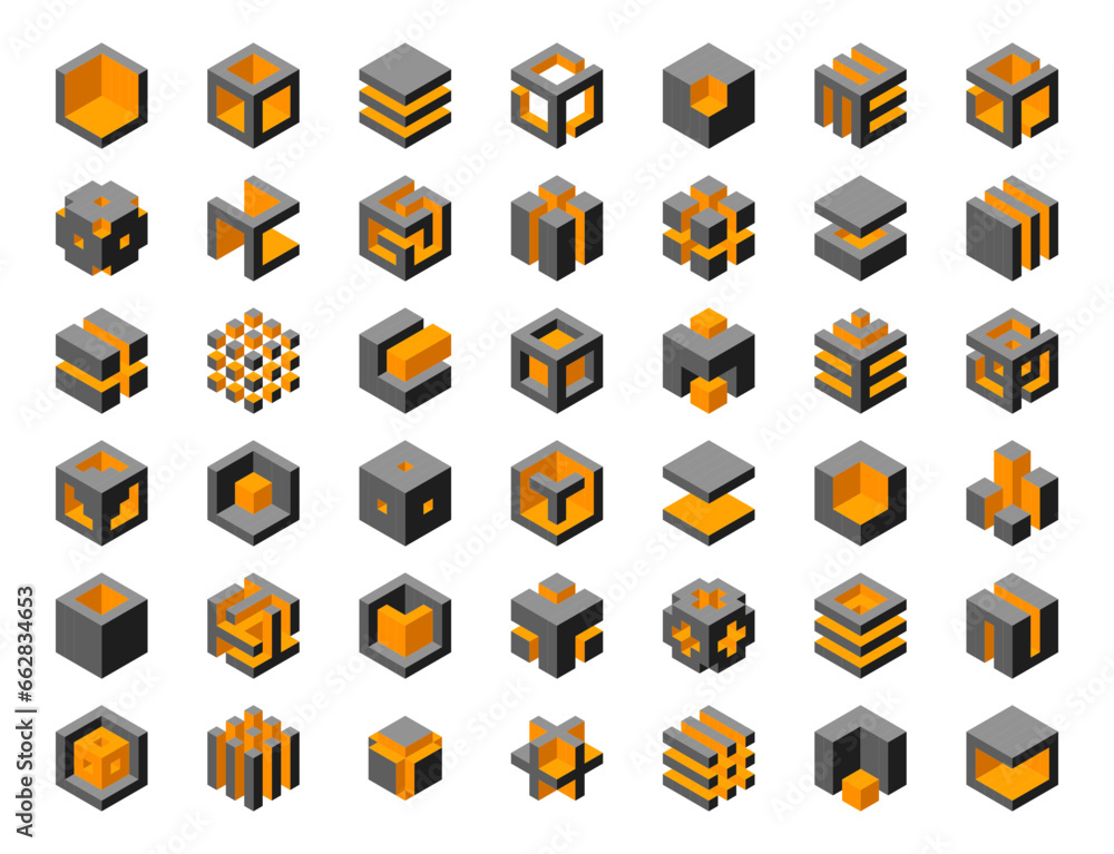 Poster cube logo vector design. cubes 3d set template graphic elements.