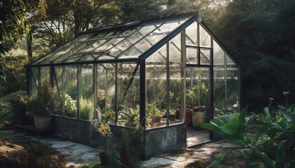 Organic growth thrives in modern greenhouse, beauty in nature preserved