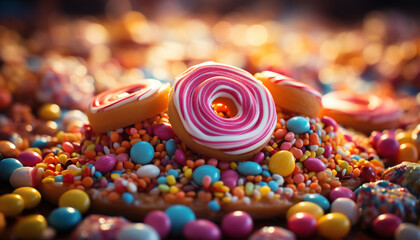 Obraz premium Vibrant colors, sweet food, dessert, celebration, freshness, variation, snack generated by AI