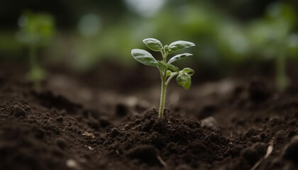 New life sprouts from small seedling in fresh green environment