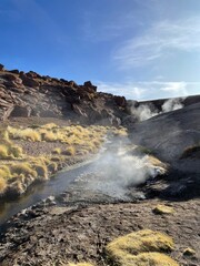 geyser springs in the atacama desert at sunset 