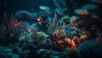 Colorful underwater seascape showcases natural beauty of tropical sea life