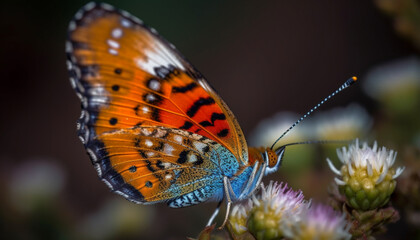 Vibrant red admiral butterfly spotted on yellow flower outdoors