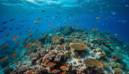 Fototapeta na wymiar Vibrant underwater seascape showcases natural beauty of multi colored coral reef
