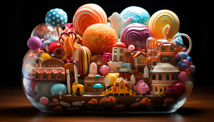 Fototapeta premium Wooden toy ball brings joy to children during winter festivities generated by AI