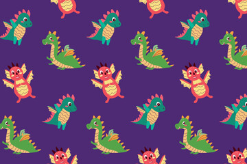 Seamless pattern of the cute baby dragons