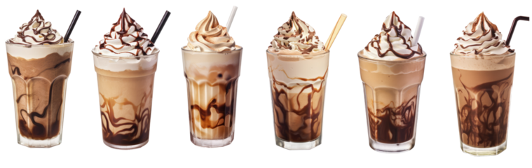 Set of glasses Frappuccino isolated on transparent background.