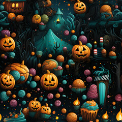 Obraz na płótnie Canvas candy pumpkin halloween seamless background