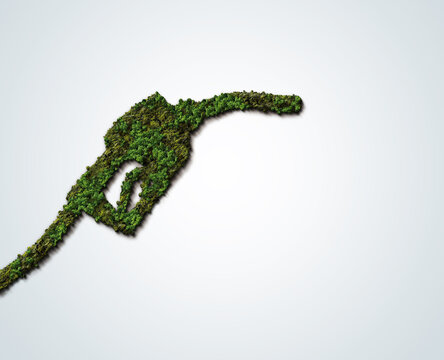 Green Fuel handle pump nozzle with hose. Bio fuel Concept. Green eco fuel pump. Petrol station sign. Ecological fuel concept. 
