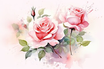 Romantic Pink Roses Watercolor Painting
