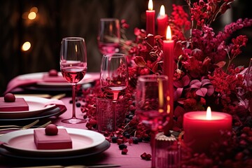 Romantic Valentine's Day Dinner Table Setting, Red Luxury Decoration