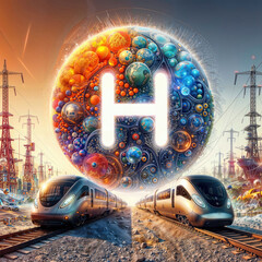 Digital illustration: Hydrogen's Cybernetic Sphere in Futuristic Metropolis