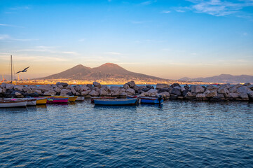 Vesuvius in the background bathed in light