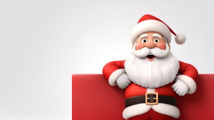 Fototapeta premium Cute Santa Claus with Blank Banner Template on Solid Background