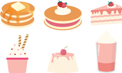 Vector Set of cute sweet food desserts stickers Cute Pink Dessert Elements..