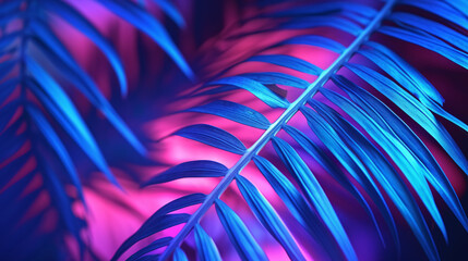 Exotic Leaves with a Neon Glow Tropical Summer Background