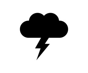 Cloud and lightning icon. Black thunderstorm symbol. Weather icon.