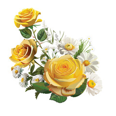Yellow roses with daisy and white flowers