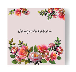 rose and plum flowers bouquet on card