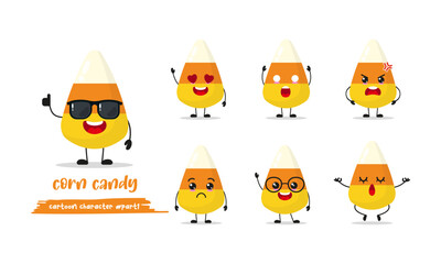 cute corn candy cartoon with many expressions. sweet different activity pose vector illustration flat design set with sunglasses.	