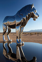 Chrome metal lion. AI generated