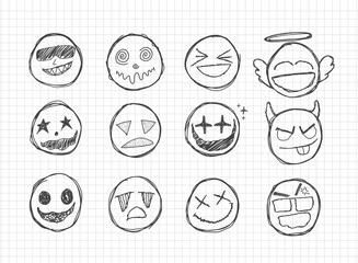 Smiley Face Hand Drawing Scribble Vector Set