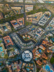 aerial view of Costa Adeje hotels and resorts with Plaza Del Duque shopping mall