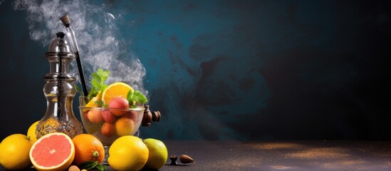 Citrus hookah tobacco with orange lime lemon and grapefruit Space for text With copyspace for text - obrazy, fototapety, plakaty