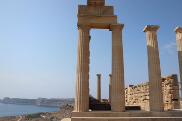 The Acropolis of Lindos, historical architecture in Rhodes island, Greece, Europe