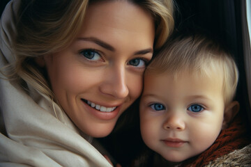 Woman holding newborn charming baby in her arms Created with generative AI