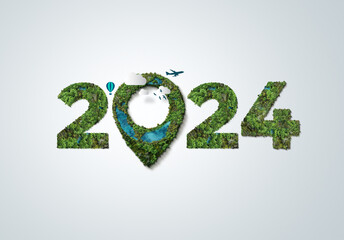 Green location 2024. New Year 2024 green tourism concept and save our planet and earth environment....