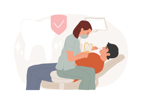 Dental examination isolated concept vector illustration. Dental care service, teeth examination, clinical procedure, visit a dentist, periodontal exam, comprehensive oral test vector concept.