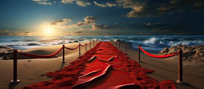 Dream s path along the red carpet coast With copyspace for text