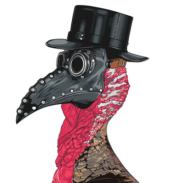 A turkey adorned with a plague doctor mask vector illustration