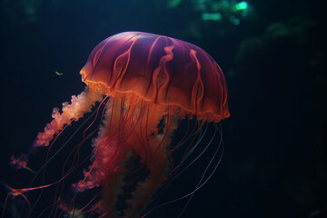 Jellyfish swimming in the depths of the sea. AI Generated