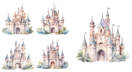 Castle Watercolor Illustration clipart. Generative AI