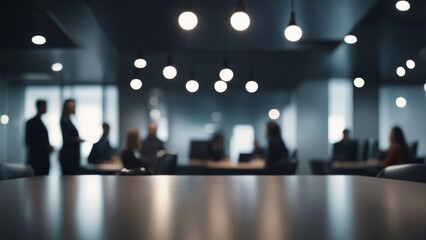 Soft of blurred people meeting at table. Abstract blurred office interior space background
