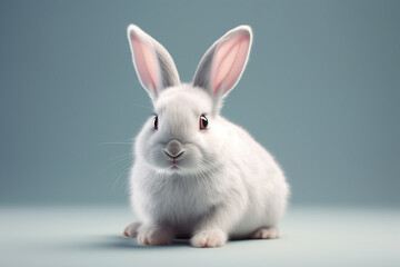 Fototapeta premium Cute white rabbit on blue background. Easter concept. 3D Rendering