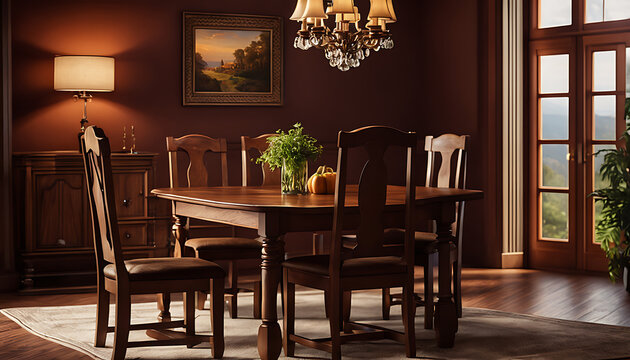 dining room with a wooden table and chairs 