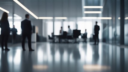 Soft of blurred people meeting at table. Abstract blurred office interior space background