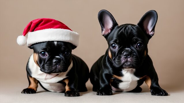 2 adorable French bulldogs in Christmas 8.
This image is perfect for use in a variety of applications, including holiday greetings, social media posts, and marketing materials.