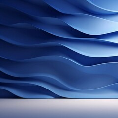 3D風抽象正方形背景。青い曲線的な壁と白い床がある空間