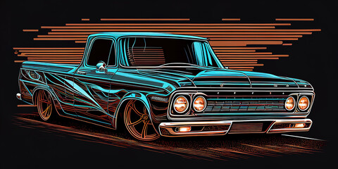 illustration of a muscle cars pickup in vector design, simplicity design of muscle truck