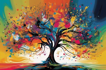 Drzewo Grafika kolorowa surrealistyczna obraz Generative AI - obrazy, fototapety, plakaty