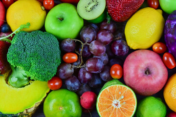 Fresh fruits, assorted fruits, colorful background. Healthy fruits and vegetables concept.