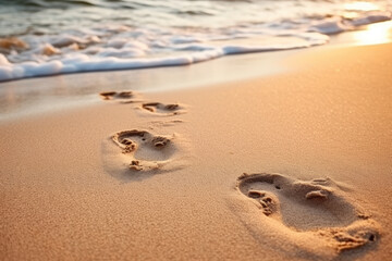 realistic photo of being at the beach with foot-print in the sand