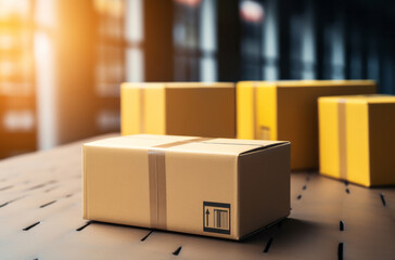 Parcels or gifts piled on table. Delivery concept.