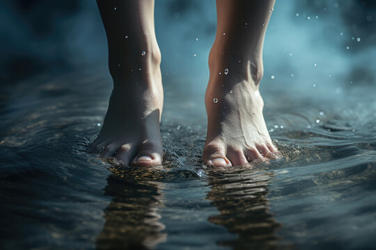 Close - up realistic photograph of female toes, feet on tiptoe